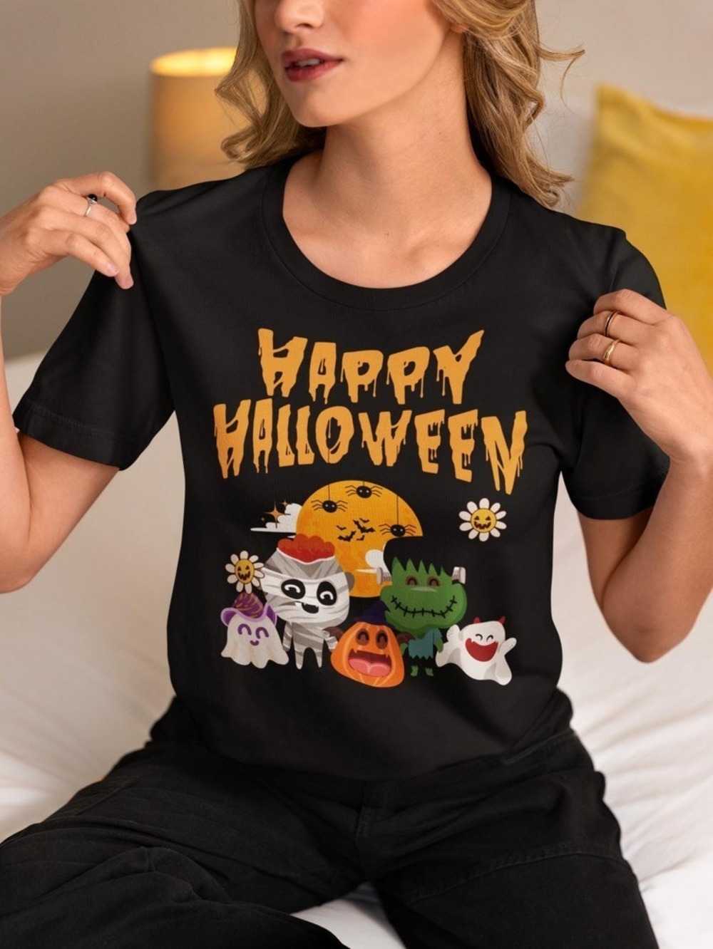 Happy Halloween Shirt Women Funny Cool Sarcasm Zombie Pumpkin Ghost